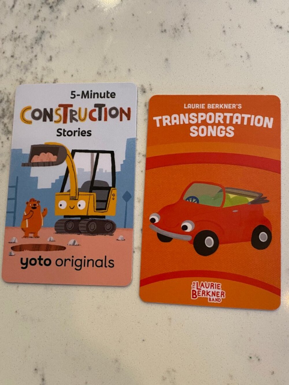 2 Yoto Cards: 5 minute Construction Stories and Transportation Songs